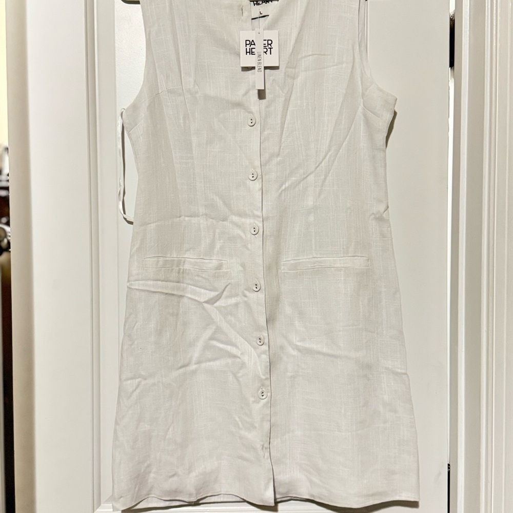 NWT- White Sleeveless Button-Up dress linen blend